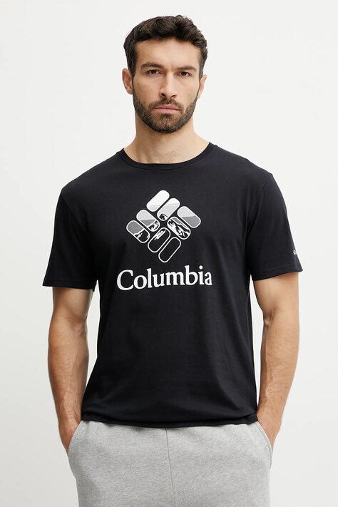 Columbia tricou din bumbac barbati, culoarea negru, cu imprimeu