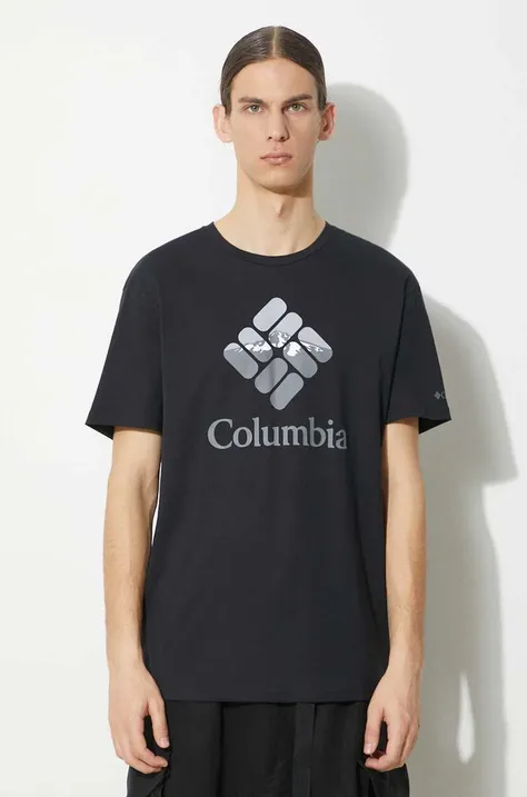 Bavlněné tričko Columbia Rapid Ridge černá barva, s potiskem, 1888813