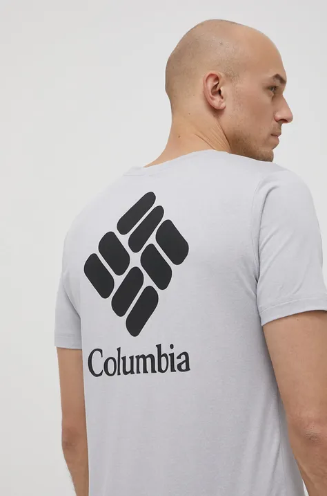 Columbia t-shirt sportowy Tech Trail Graphic kolor szary z nadrukiem