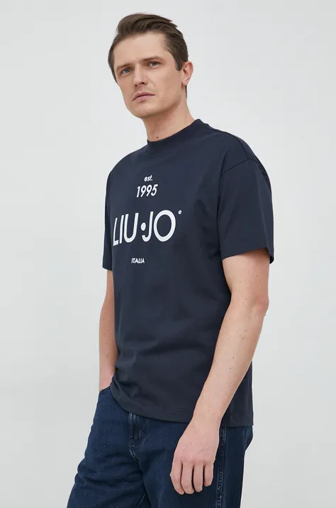 Liu Jo t-shirt bawełniany kolor granatowy z nadrukiem