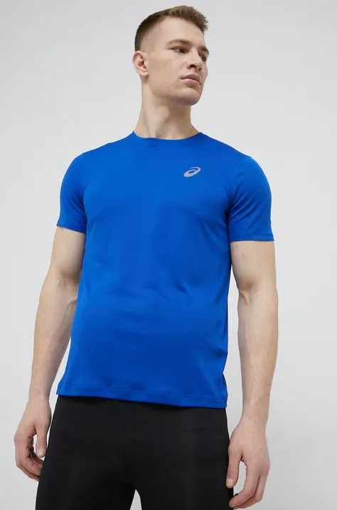 Majica kratkih rukava za trčanje Asics boja plava, glatki