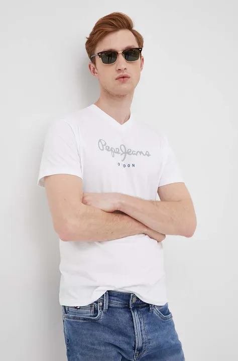 Pepe Jeans t-shirt bawełniany EGGO V N kolor biały z nadrukiem
