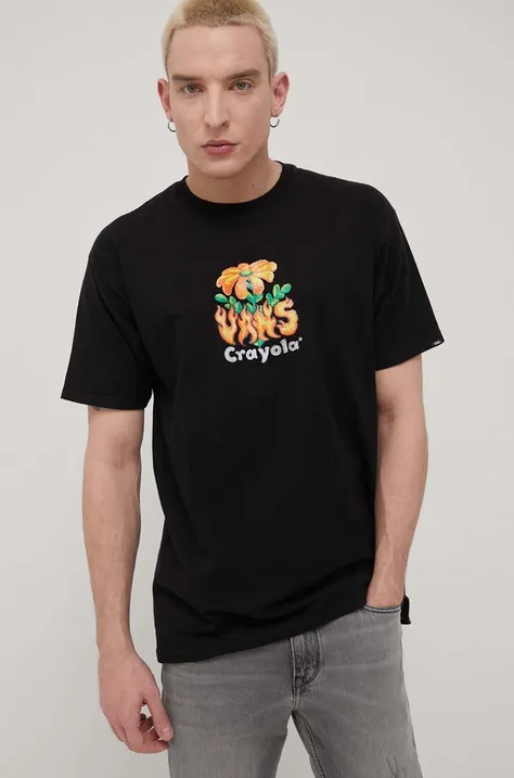 Bavlnené tričko Vans Crayola čierna farba, s potlačou