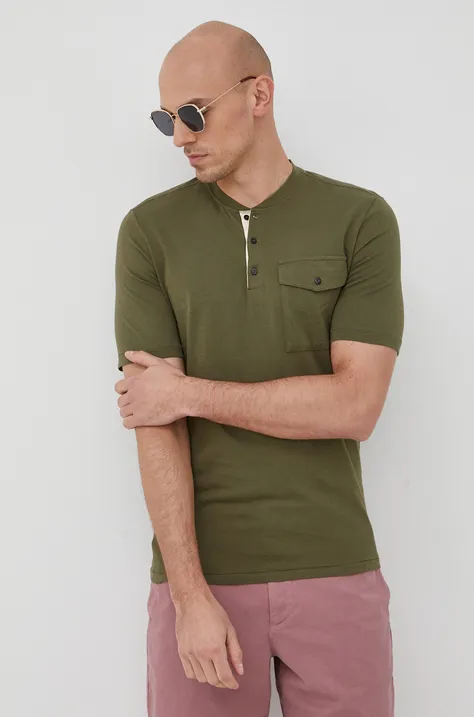 Pamučna majica Sisley boja: zelena, jednobojni model