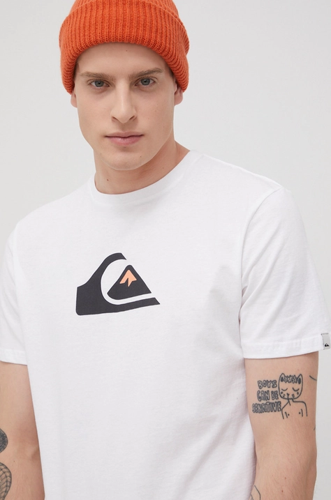 Quiksilver tricou din bumbac culoarea alb, cu imprimeu