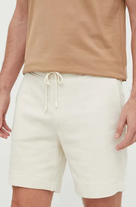 Pamučne kratke hlače BOSS BOSS CASUAL za muškarce, boja: bež