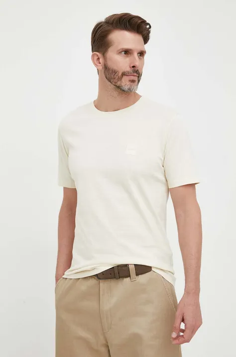BOSS t-shirt bawełniany BOSS ORANGE kolor beżowy gładki