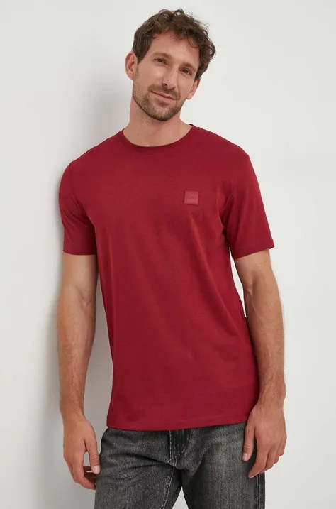 Pamučna majica BOSS BOSS CASUAL boja: bordo, bez uzorka