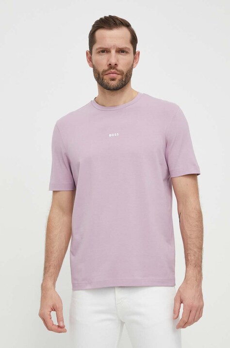 BOSS tricou BOSS ORANGE barbati, culoarea violet, cu imprimeu, 50473278