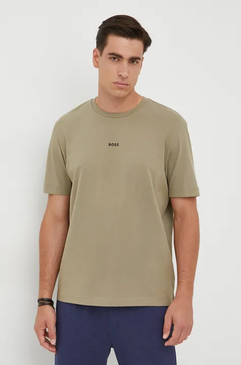 BOSS t-shirt BOSS ORANGE zöld, férfi, sima, 50473278