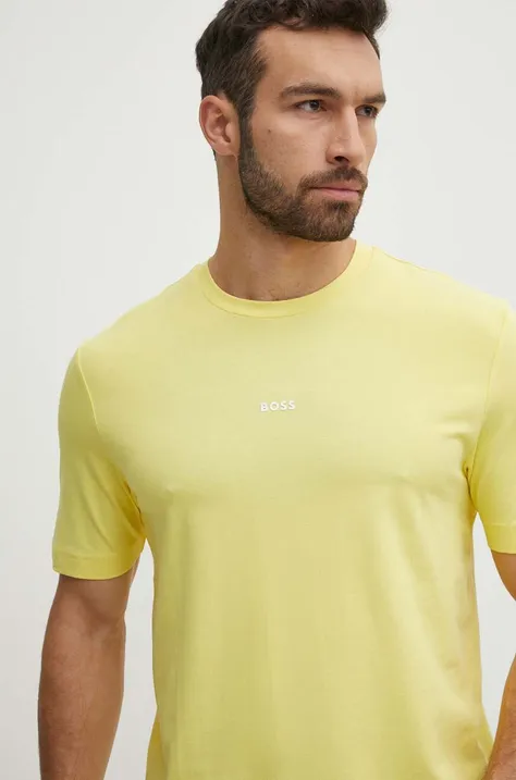 BOSS t-shirt BOSS ORANGE sárga, férfi, sima