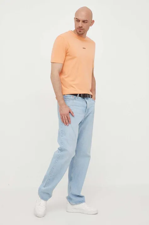 Tričko BOSS BOSS CASUAL pánske, oranžová farba, jednofarebné