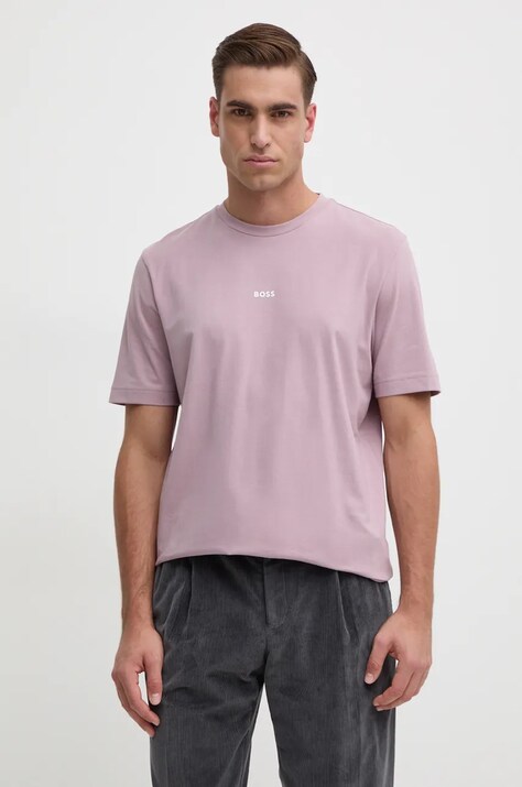BOSS tricou BOSS ORANGE barbati, culoarea roz, cu imprimeu, 50473278