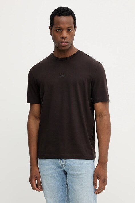 Tričko BOSS BOSS ORANGE pánské, hnědá barva, 50473278