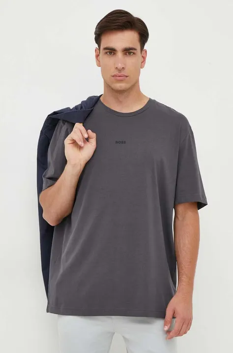 Tričko BOSS BOSS ORANGE pánske, šedá farba, jednofarebné, 50473278