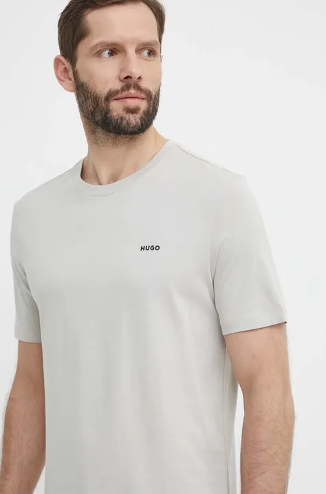 Pamučna majica HUGO za muškarce, boja: siva, bez uzorka