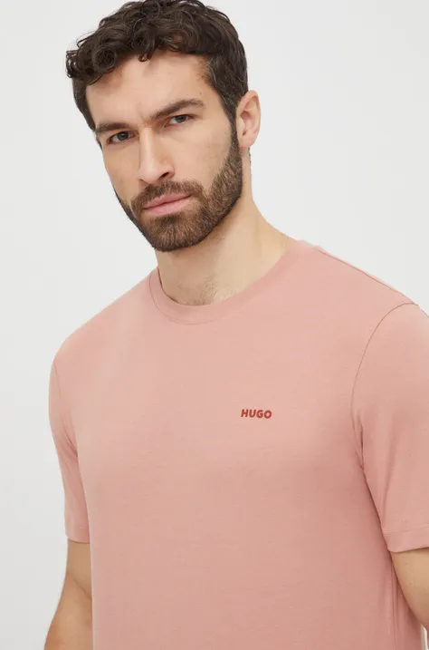 Bombažna kratka majica HUGO roza barva