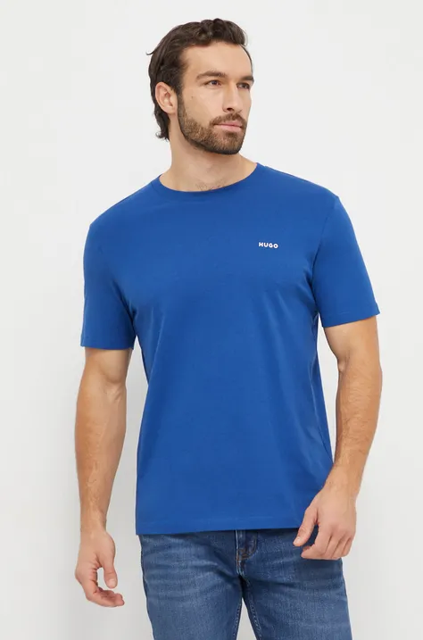 HUGO t-shirt bawełniany kolor niebieski gładki