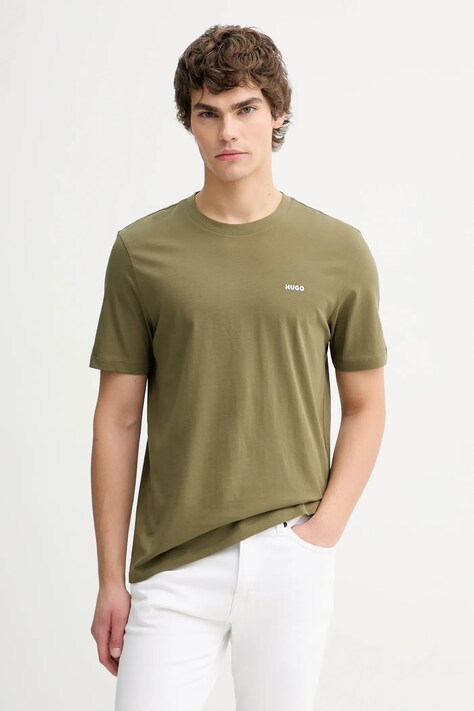 HUGO t-shirt bawełniany męski kolor zielony gładki 50466158