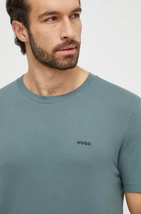 Бавовняна футболка HUGO колір зелений однотонний