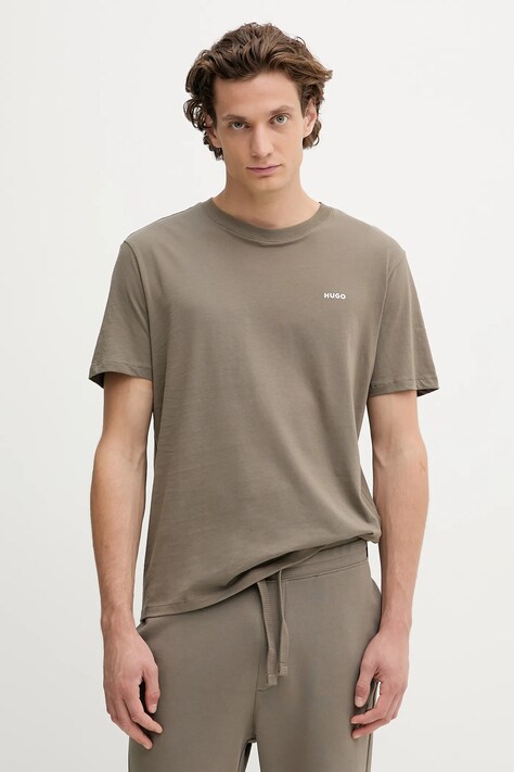 HUGO t-shirt bawełniany męski kolor zielony gładki 50466158