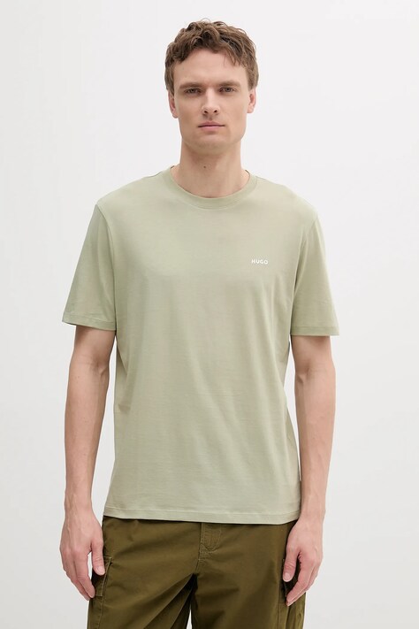 HUGO tricou din bumbac barbati, culoarea verde, neted, 50466158