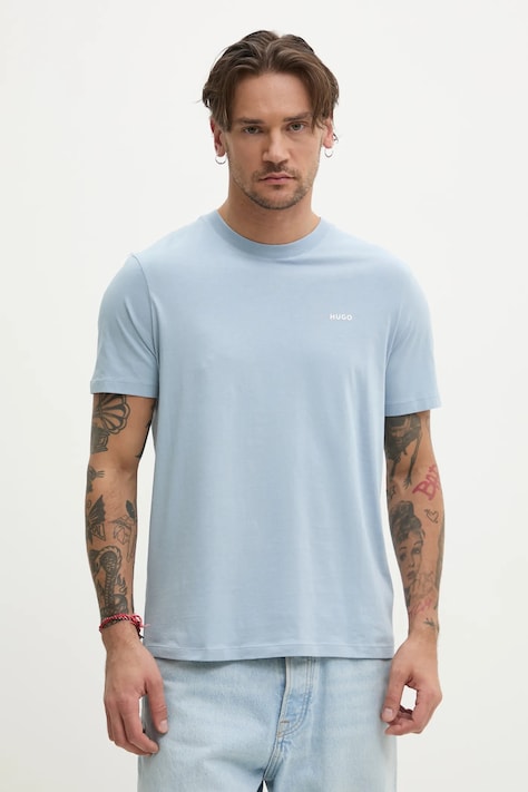 Bavlněné tričko HUGO modrá barva, 50466158