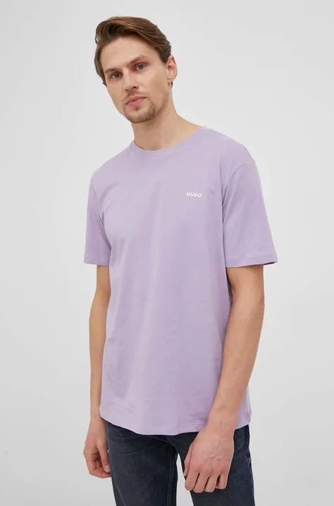 Хлопковая футболка Hugo цвет фиолетовый однотонный