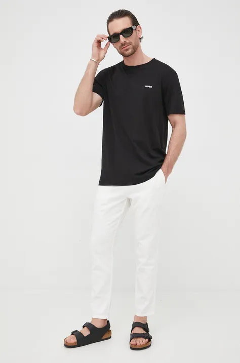 Bavlněné tričko Hugo černá barva, hladký, 50466158