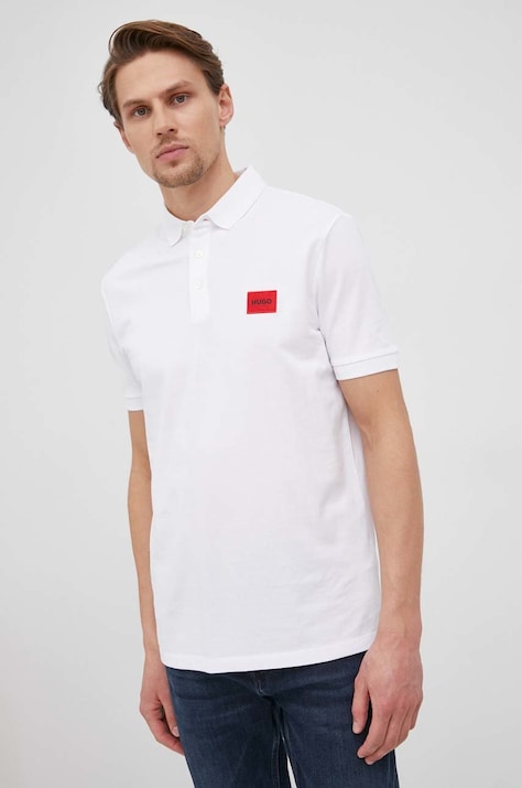 Bavlnené polo tričko Hugo biela farba, s nášivkou, 50466202