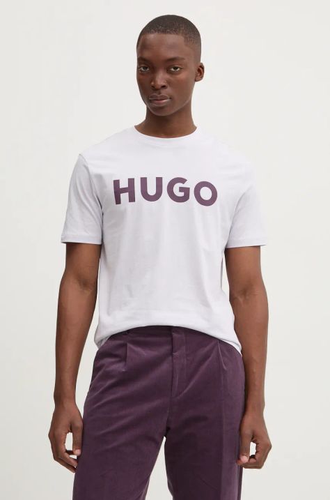 HUGO t-shirt bawełniany kolor fioletowy z nadrukiem 50467556