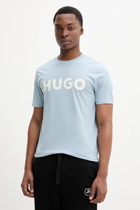 HUGO tricou din bumbac bărbați, culoarea negru, cu imprimeu, 50467556