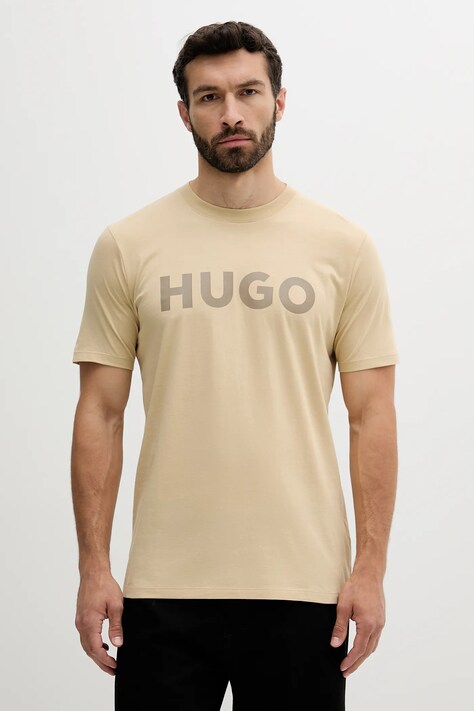 Bavlněné tričko HUGO černá barva, s potiskem, 50467556