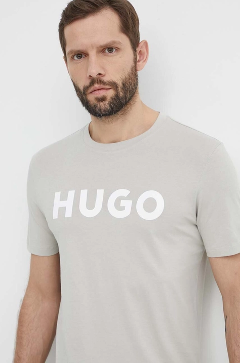 HUGO tricou din bumbac bărbați, culoarea gri, cu imprimeu 50467556