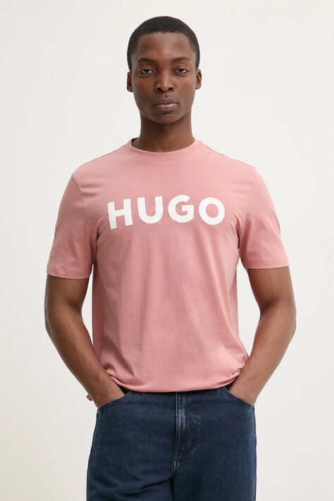 Bavlněné tričko HUGO černá barva, s potiskem, 50467556