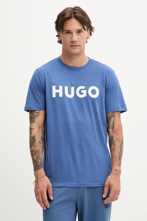 Bavlnené tričko HUGO pánske, čierna farba, s potlačou, 50467556