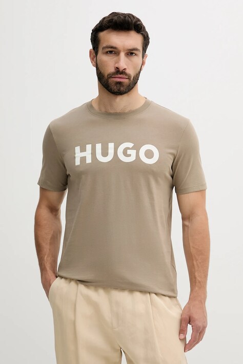 Bavlněné tričko HUGO černá barva, s potiskem, 50467556