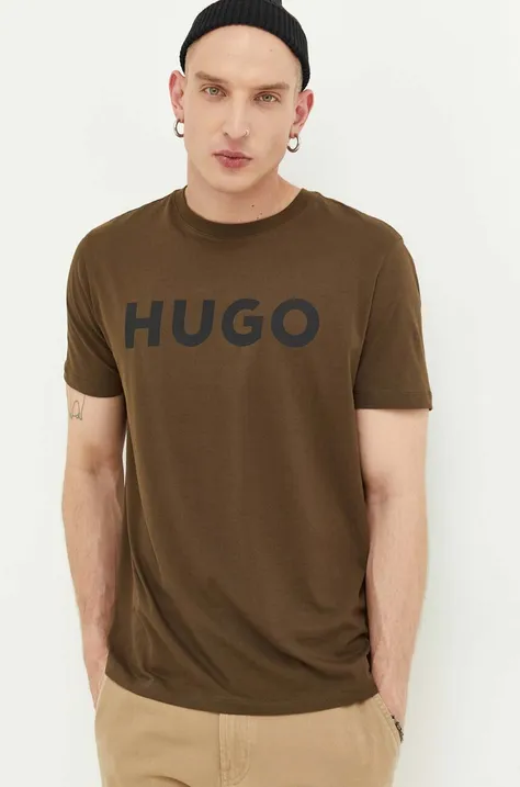 Pamučna majica HUGO boja: zelena, s tiskom