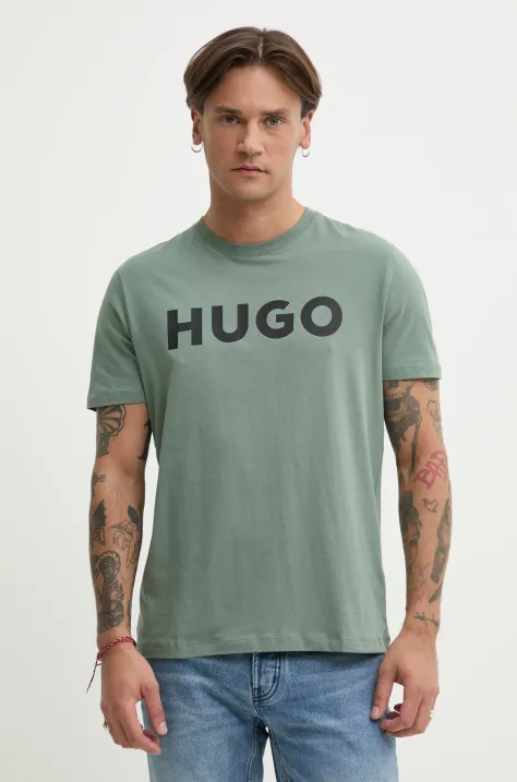 HUGO tricou din bumbac bărbați, culoarea negru, cu imprimeu, 50467556