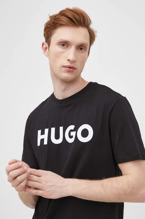 Bavlnené tričko HUGO čierna farba,s potlačou,50467556