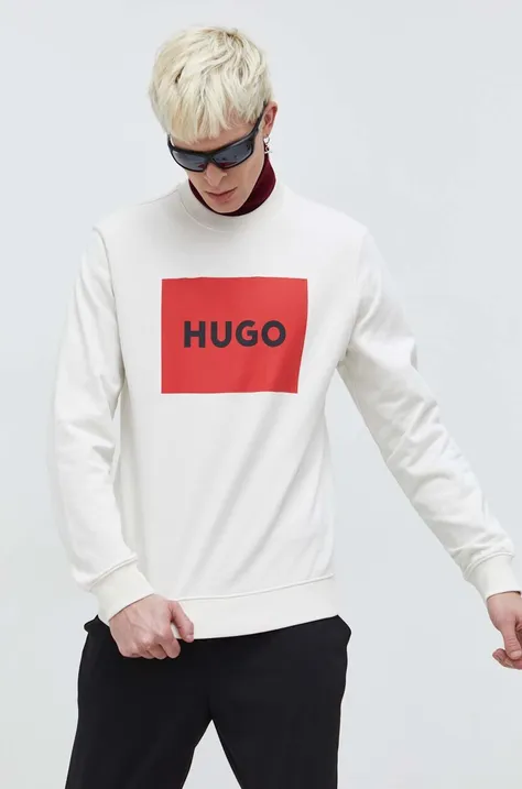 HUGO bluza bawełniana męska kolor biały z nadrukiem
