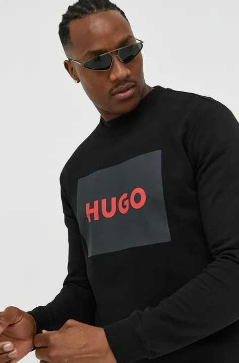 Бавовняна кофта HUGO чоловіча колір чорний з принтом