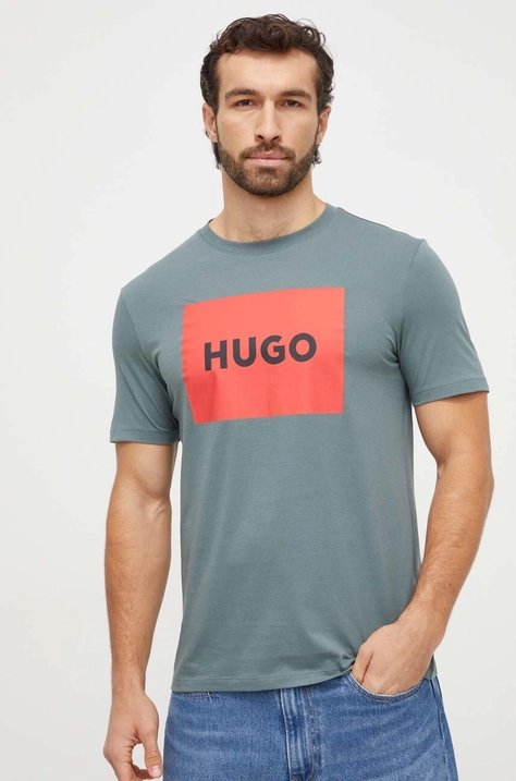 HUGO tricou din bumbac culoarea verde, cu imprimeu 50467952