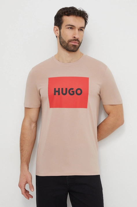 HUGO tricou din bumbac culoarea bej, cu imprimeu 50467952