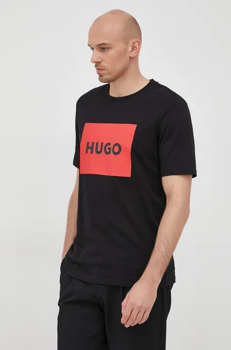 Pamučna majica HUGO boja: crna, s tiskom, 50467952