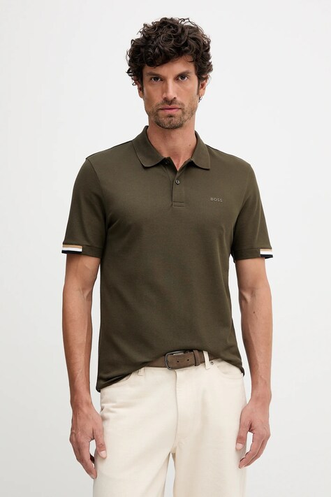 Bombažen polo BOSS zelena barva