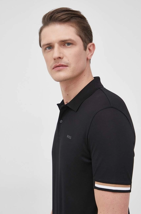 BOSS polo de bumbac culoarea negru, uni 50467113