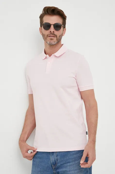 Βαμβακερό μπλουζάκι πόλο BOSS χρώμα: ροζ