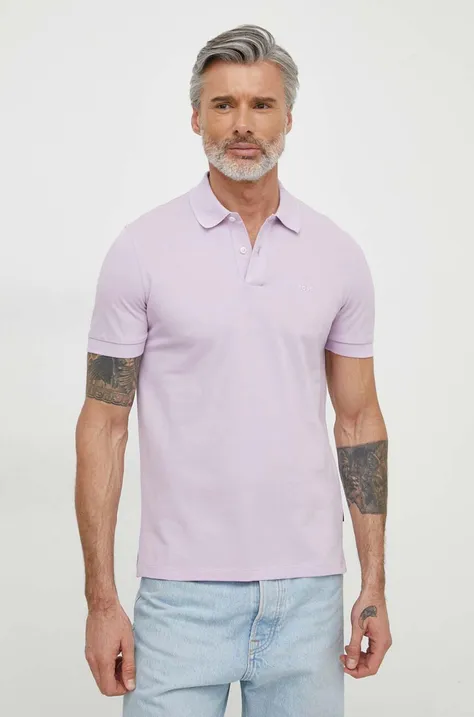 Βαμβακερό μπλουζάκι πόλο BOSS χρώμα: μπεζ