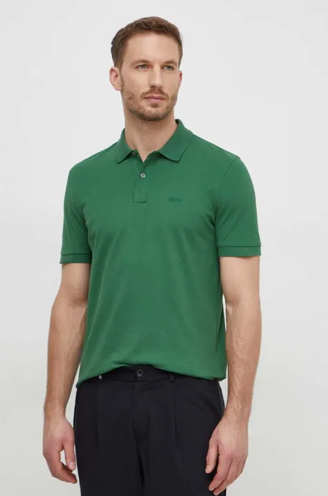 Bavlnené polo tričko BOSS zelená farba, jednofarebný